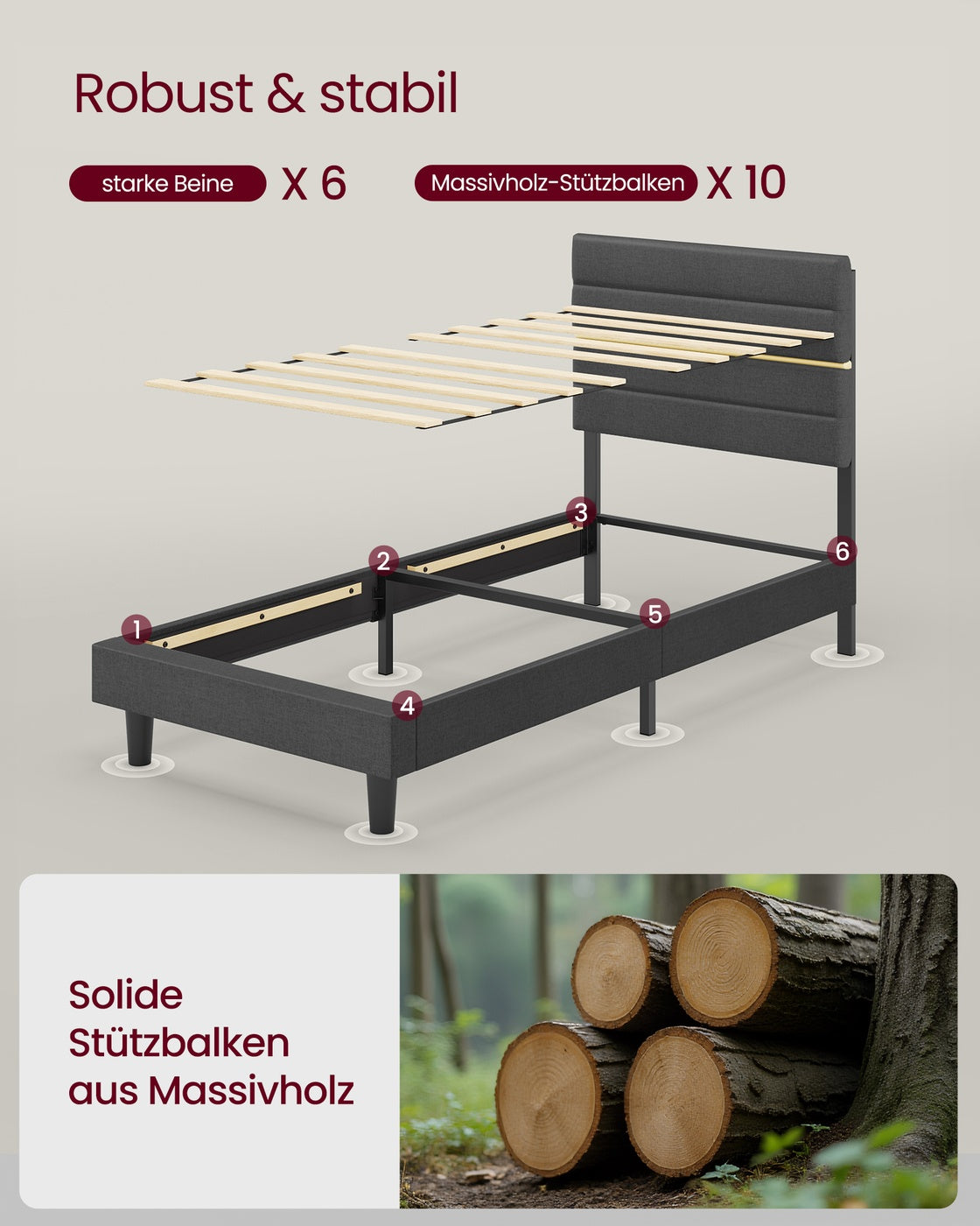 Bettgestell - 2-Personen - Gepolstertes Kopfteil - Für Matratze 140 x 190 cm