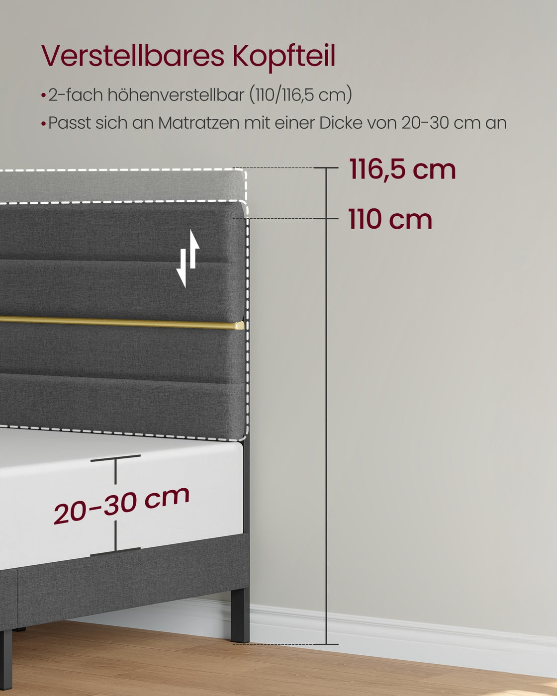 Bettgestell - 2-Personen - Gepolstertes Kopfteil - Für Matratze 140 x 190 cm