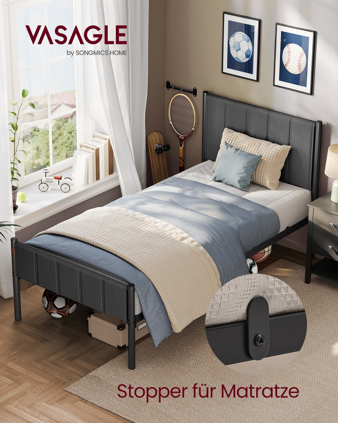 Polsterbett mit Kopfteil – minimalistisch – mit Stauraum, belastbar bis 500 kg – 90/140/160 x 200 cm