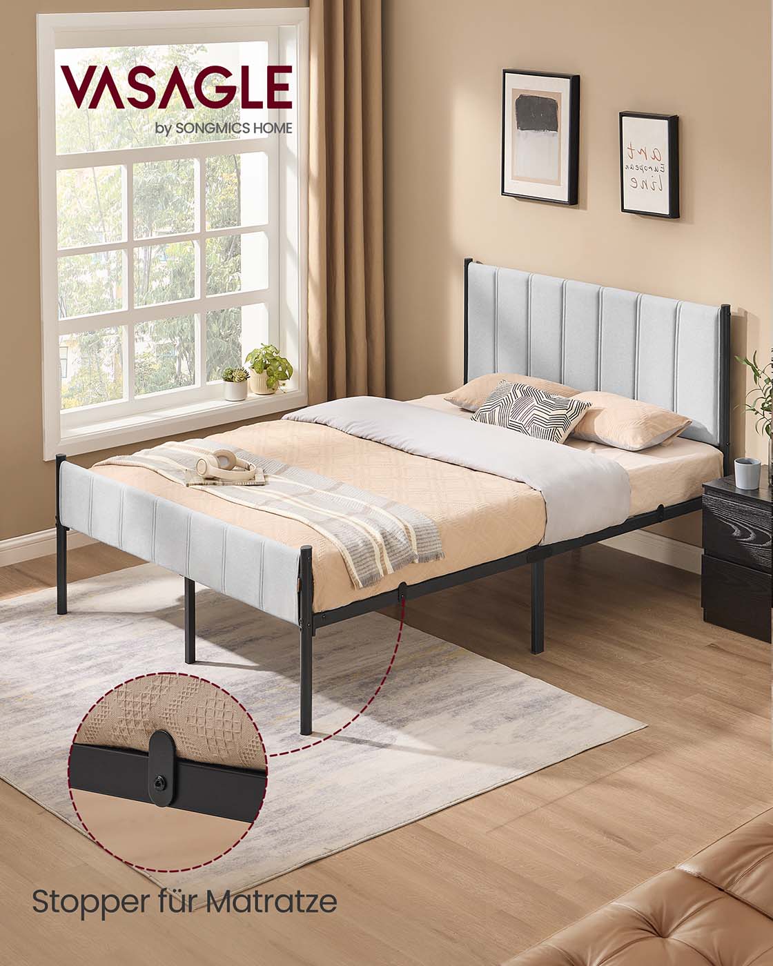 Polsterbett mit Kopfteil – minimalistisch – mit Stauraum, belastbar bis 500 kg – 90/140/160 x 200 cm