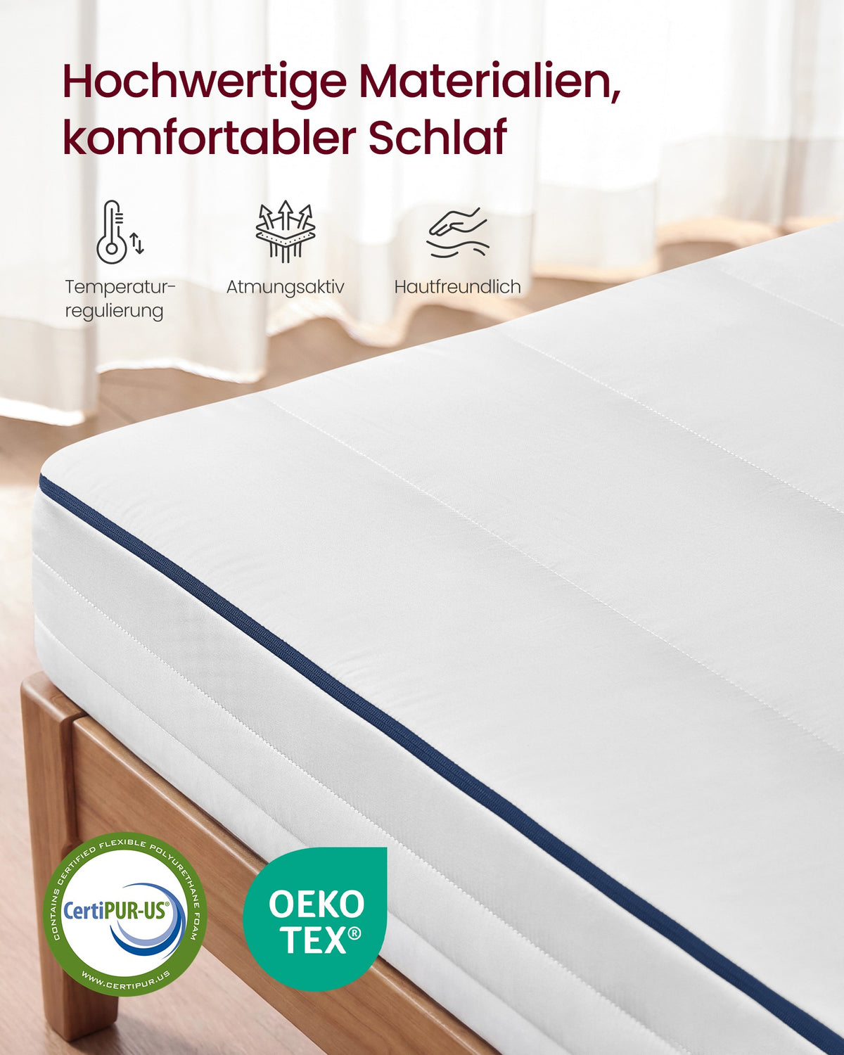 Matratze Gel-Memoryschaum 12 cm - 7-Zonen-Unterstützung - Mit Abnehmbarem Waschbarem Bezug