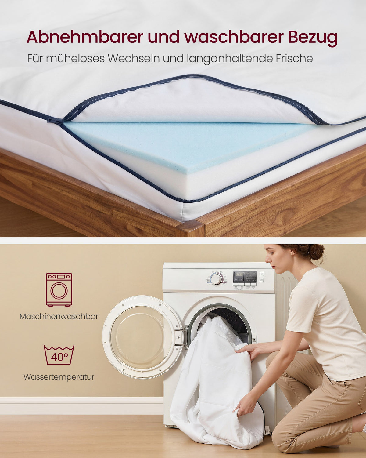 Matratze Gel-Memoryschaum 12 cm - 7-Zonen-Unterstützung - Mit Abnehmbarem Waschbarem Bezug