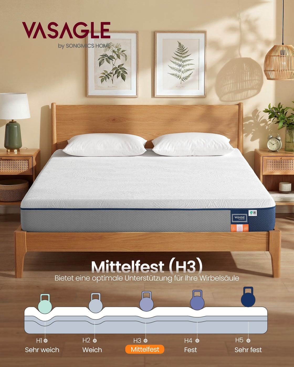 7-Zonen-Matratze – Gel-Memory-Schaum – Druckentlastend – Abnehmbarer Bezug – Komfortschaum