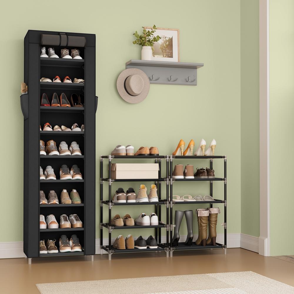 Schuhregal Mit 10 Ebenen - Schmal Und Hoch Mit Stoffablagen - Für 30 Paar Schuhe
