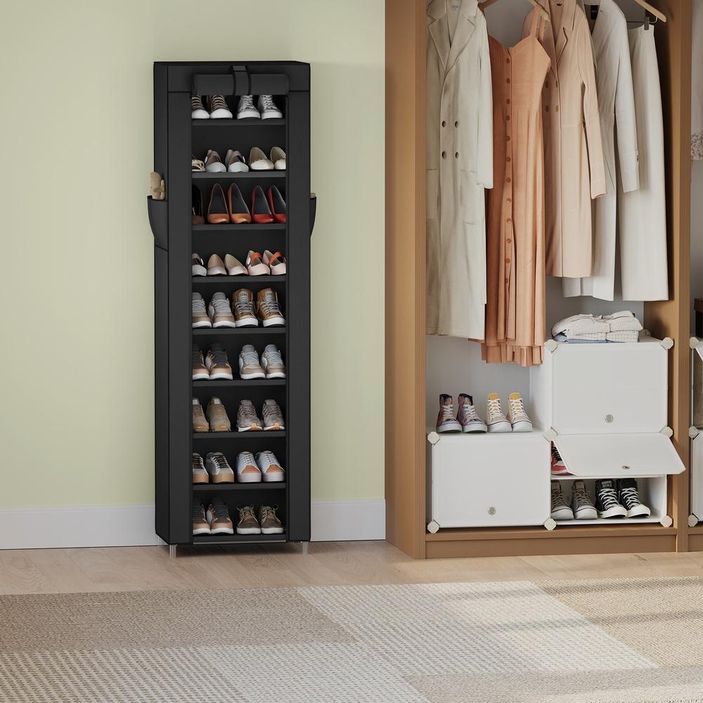 Schuhregal Mit 10 Ebenen - Schmal Und Hoch Mit Stoffablagen - Für 30 Paar Schuhe