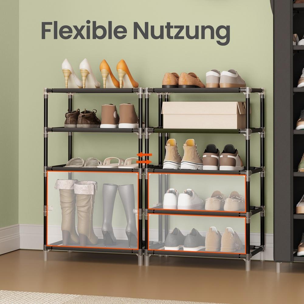 Schuhregal Mit 10 Ebenen - Schmal Und Hoch Mit Stoffablagen - Für 30 Paar Schuhe