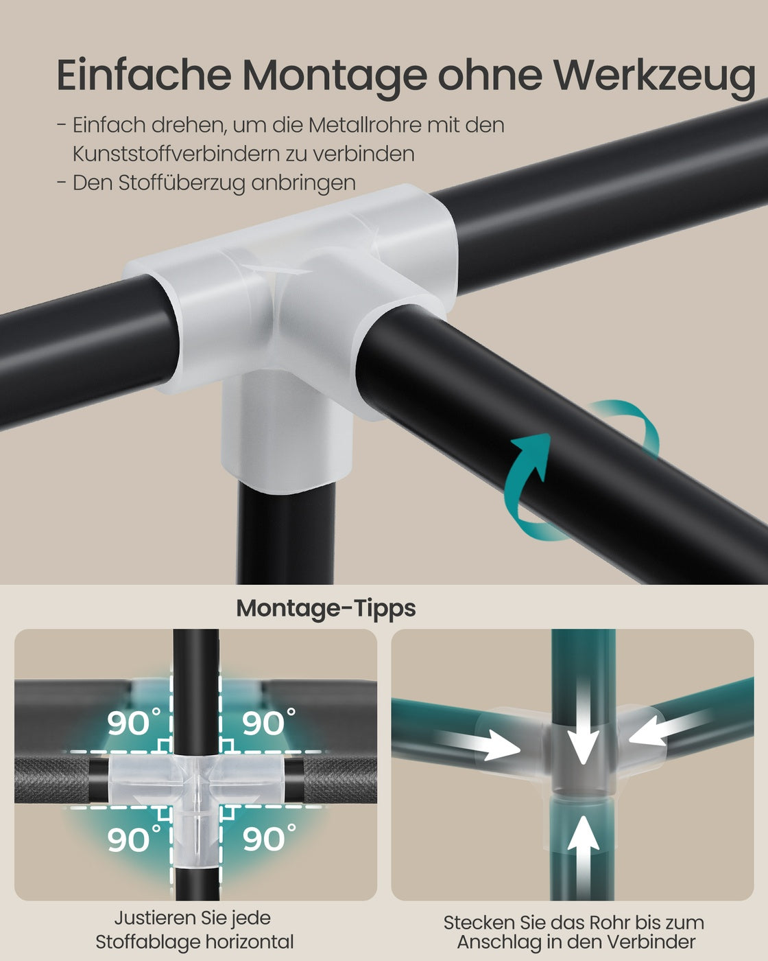 Stoffkleiderschrank – Mit Kleiderstange und Staufächern – Platzsparend – Mit Abdeckung