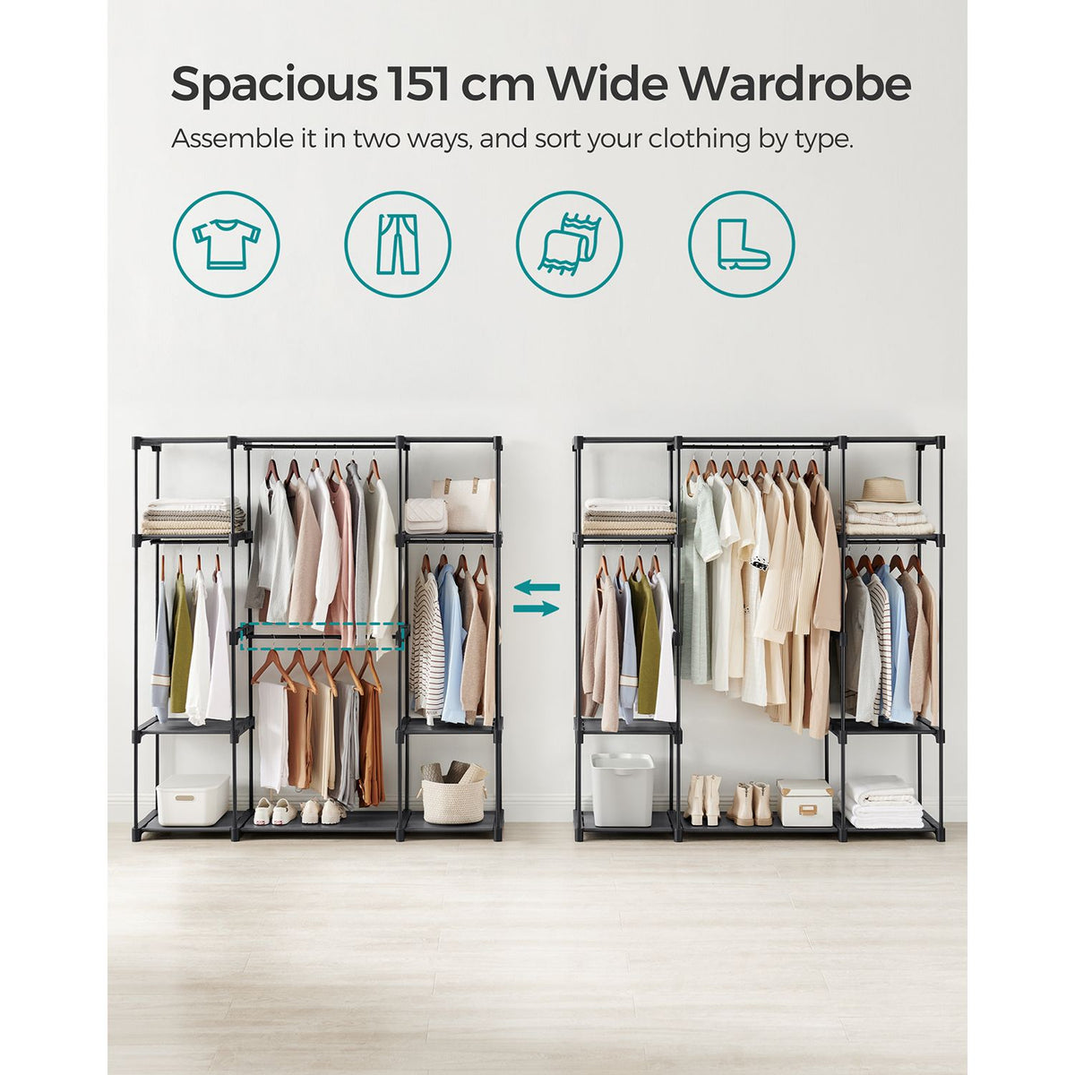 Kleiderschränke – Offener Kleiderschrank – 4 Hängefächer – 43 x 151 x 166 cm