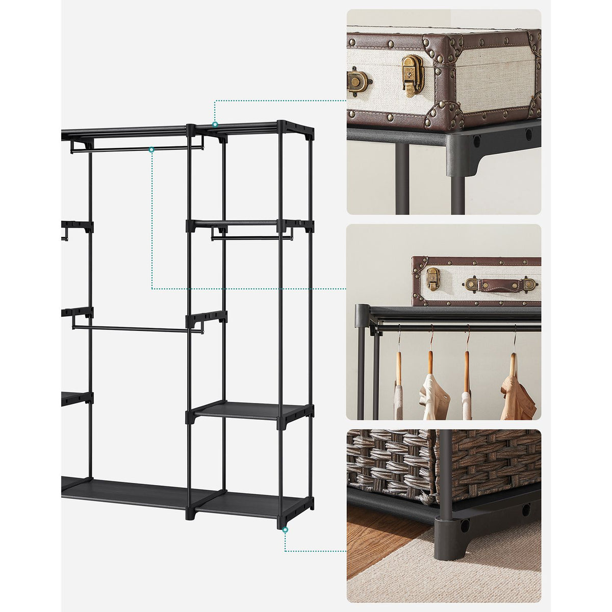 Kleiderschränke – Offener Kleiderschrank – 4 Hängefächer – 43 x 151 x 166 cm