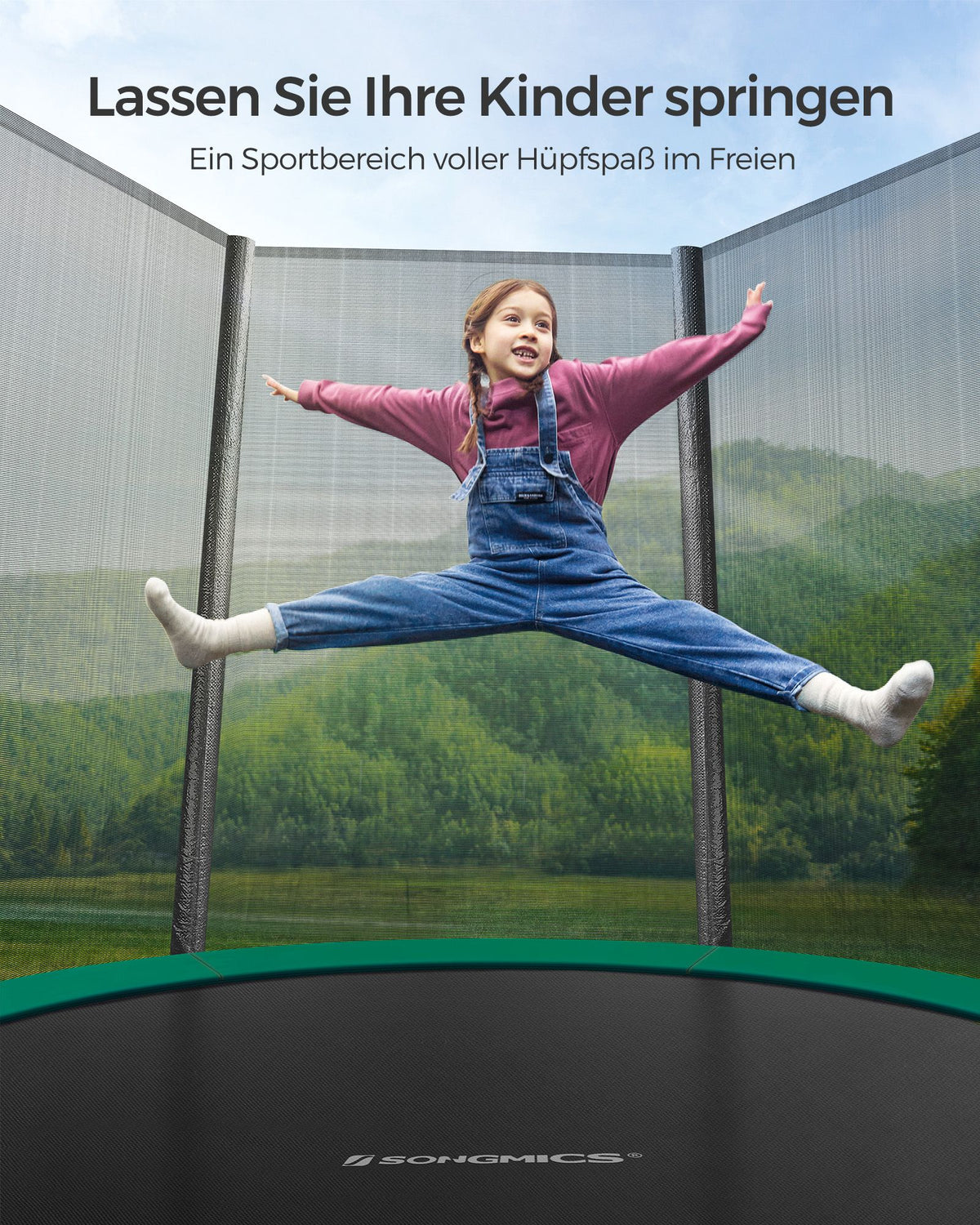 Trampolin mit Sicherheitsnetz – Stabiler Rahmen und gepolsterter Rand