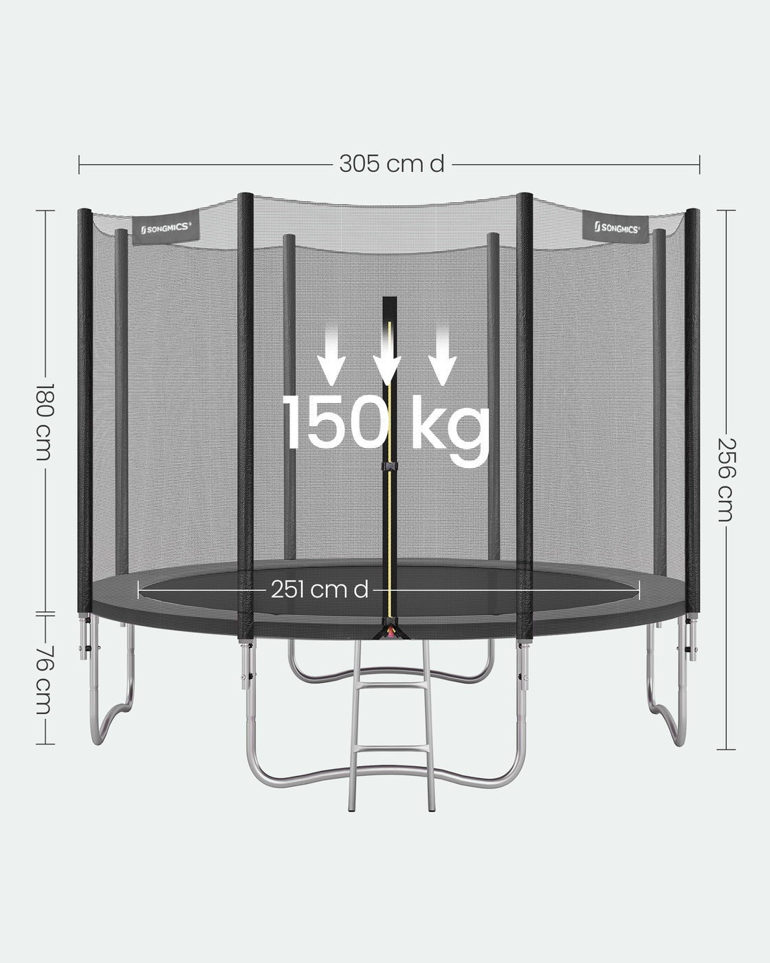 Trampolin Mit Sicherheitsnetz - 305 cm Durchmesser - Belastbar Bis 150 Kg