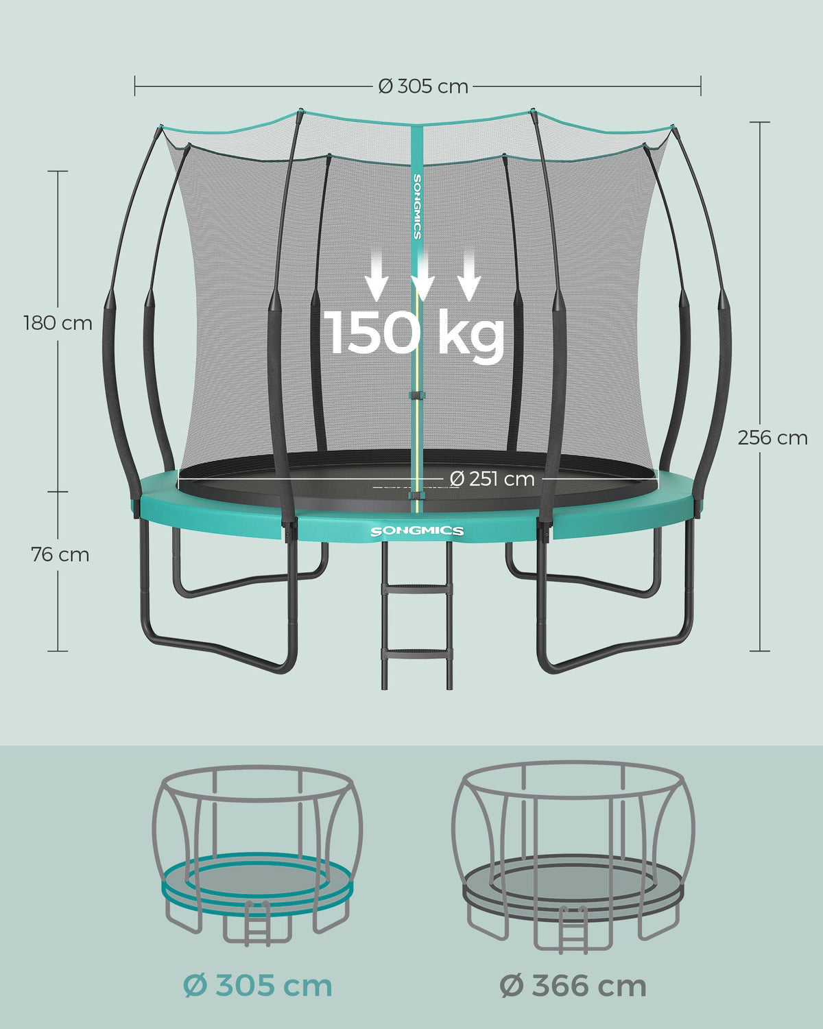 Rundes Gartentrampolin ohne Federn – Sicher, leise und elastisch – Erhältlich in 244 cm, 305 cm und 366 cm