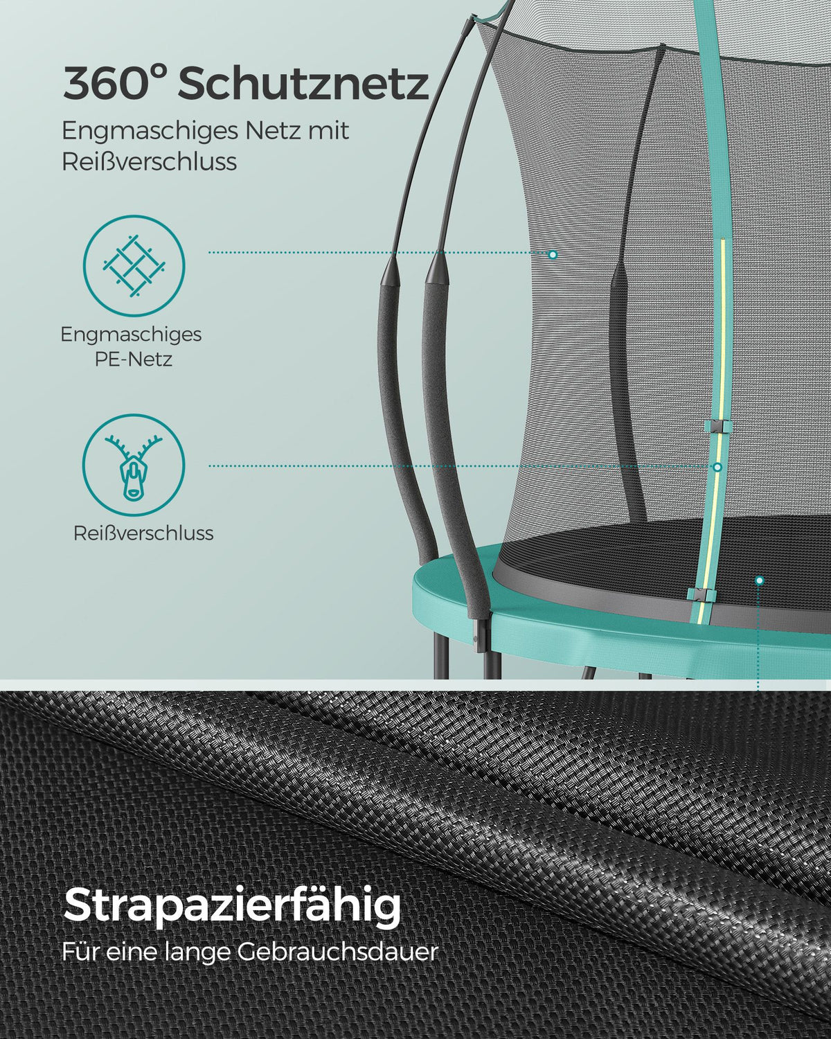 Rundes Gartentrampolin ohne Federn – Sicher, leise und elastisch – Erhältlich in 244 cm, 305 cm und 366 cm