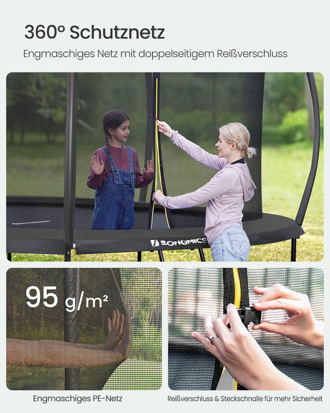 XXL Trampolin Mit Sicherheitsnetz - Gebogene Stangen - Belastbar Bis 150 kg