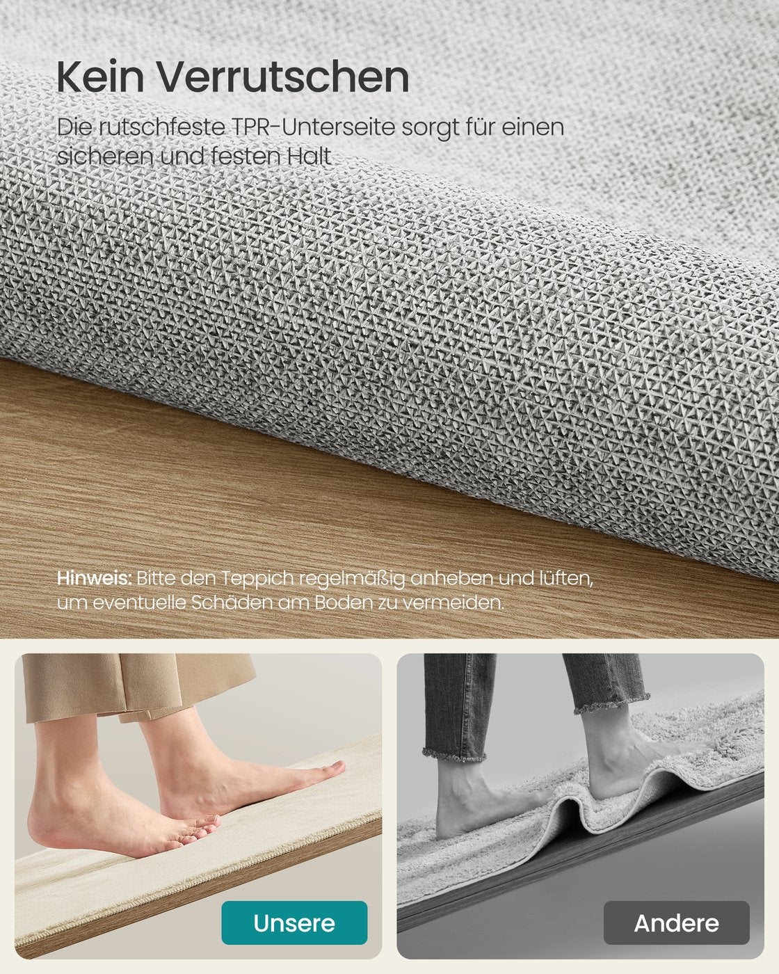 Teppich Rutschfest 170x120 - Für Wohnzimmer, Schlafzimmer Oder Flur