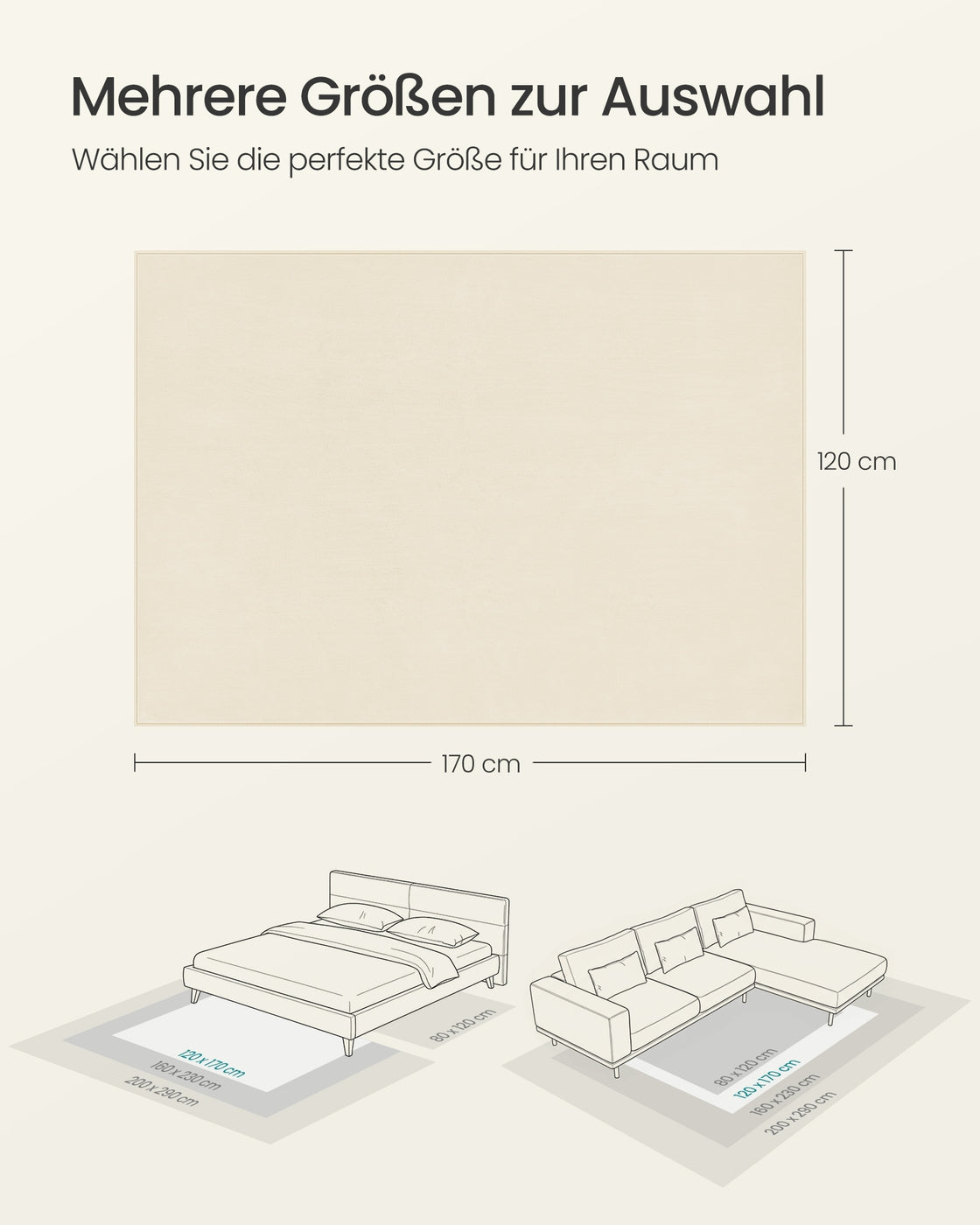 Teppich Rutschfest 170x120 - Für Wohnzimmer, Schlafzimmer Oder Flur
