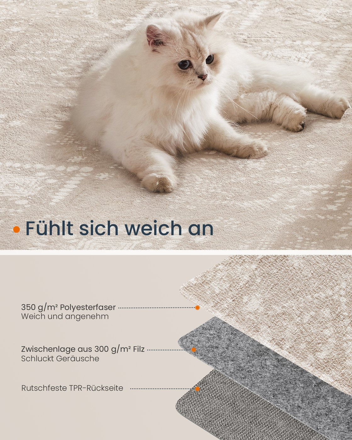 Boho Teppich 120x170 cm – Waschbar & Rutschfest – Weicher Flauschiger Teppich für Wohnzimmer und Schlafzimmer