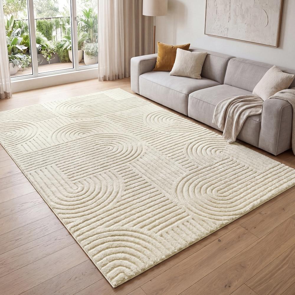 Waschbarer Teppich Mit Geometrischem 3D-Muster - Rutschfeste Unterseite - Für Wohnzimmer Und Schlafzimmer