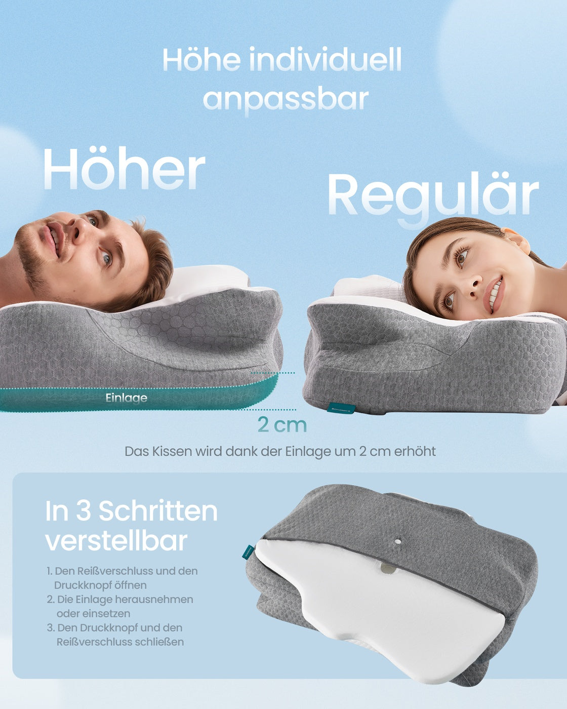 Ergonomisches Nackenkissen - Memory-Schaum Höhenverstellbar - Für Nacken Und Schultern