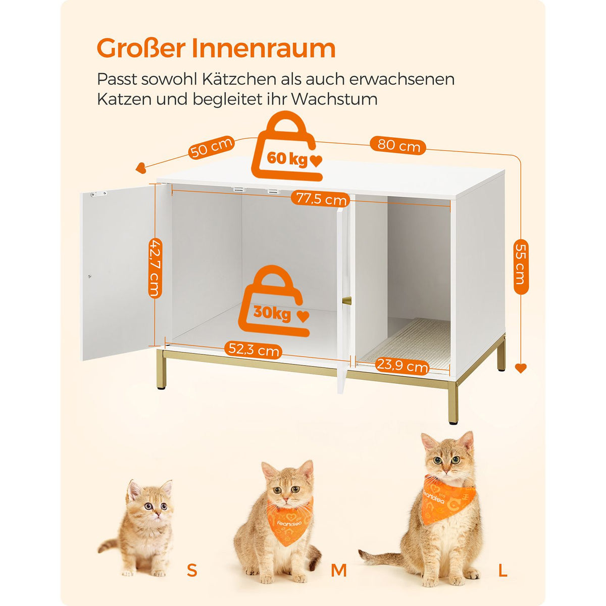 Moderner Katzentoilettenschrank – Stilvoller Möbelschrank – Versteckte Katzentoilette mit Kratzmatte