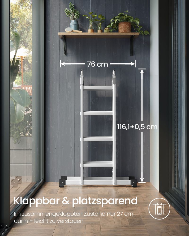 Aluminium Vouwladder - Multifunctionele Ladder - 6 - in - 1 Trapladder - 150 kg Draagvermogen - De Vries Meubels