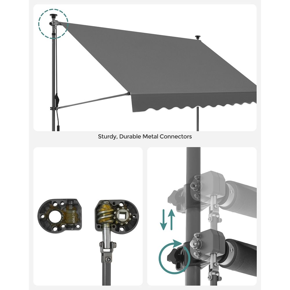 Balkonzonwering 300 x 130 cm - In Hoogte Verstelbaar Klemluifel - Montage - vrij - De Vries Meubels