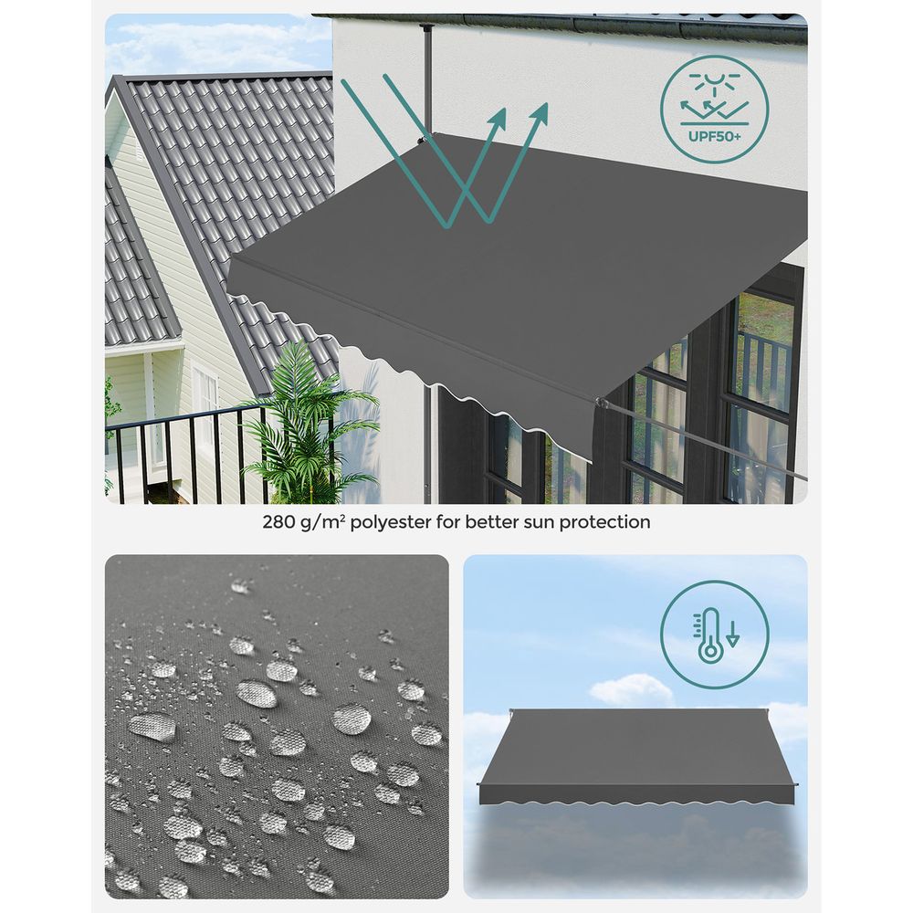 Balkonzonwering 300 x 130 cm - In Hoogte Verstelbaar Klemluifel - Montage - vrij - De Vries Meubels