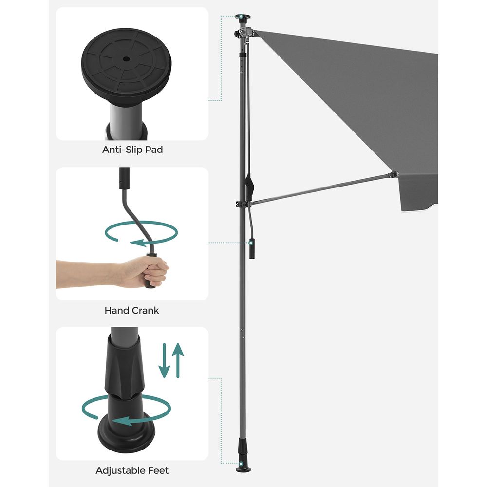 Balkonzonwering 300 x 130 cm - In Hoogte Verstelbaar Klemluifel - Montage - vrij - De Vries Meubels