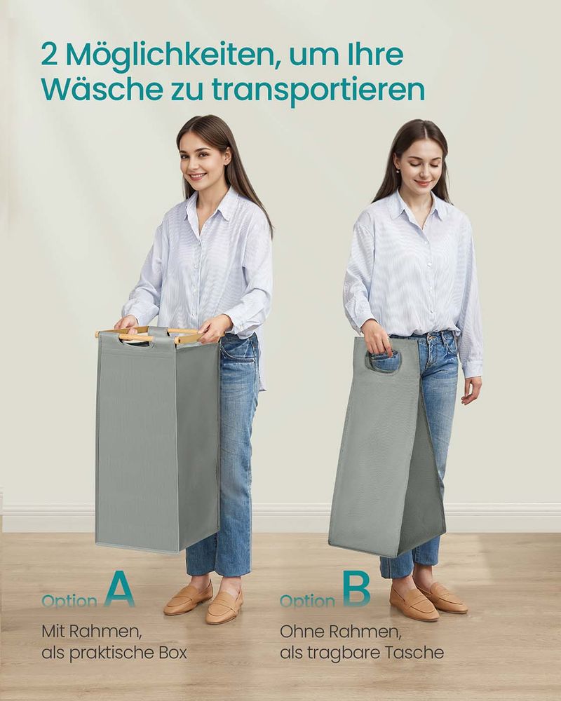 Bamboe Wasmand met 3 Vakken - 150 Liter - De Vries Meubels