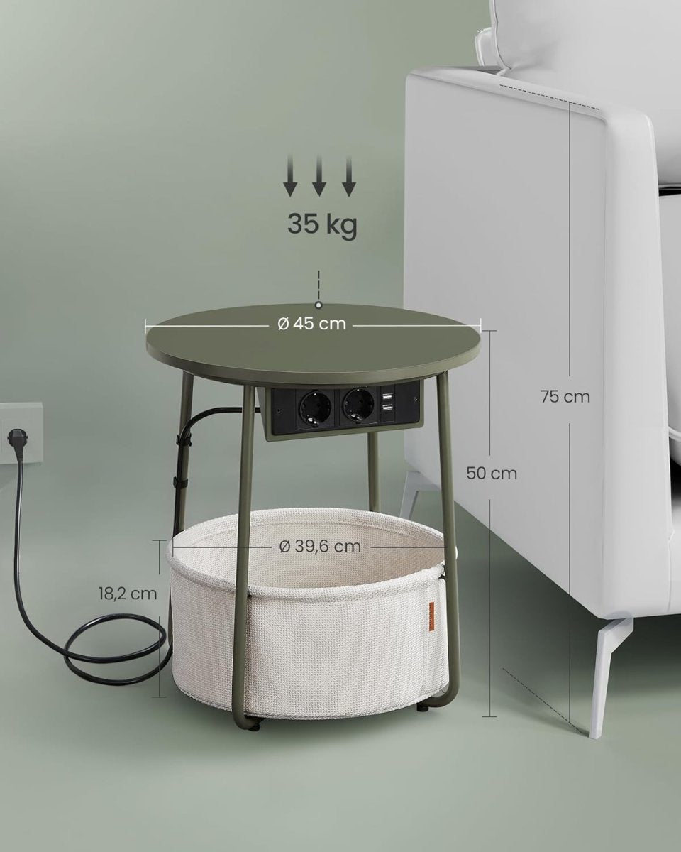 Bijzettafel met Stopcontact & USB - aansluiting - met Mandje - Modern tafeltje - De Vries Meubels