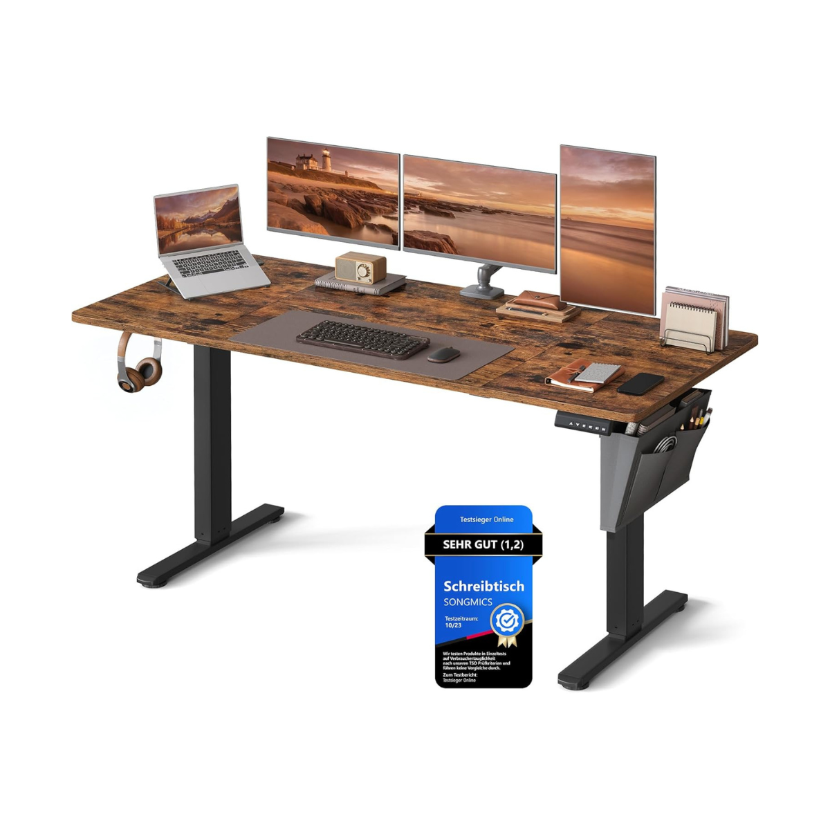 Elektrisch höhenverstellbarer Schreibtisch – 4 Speicherplätze – USB-C-Schnellladefunktion – 120 bis 180 x 80 cm