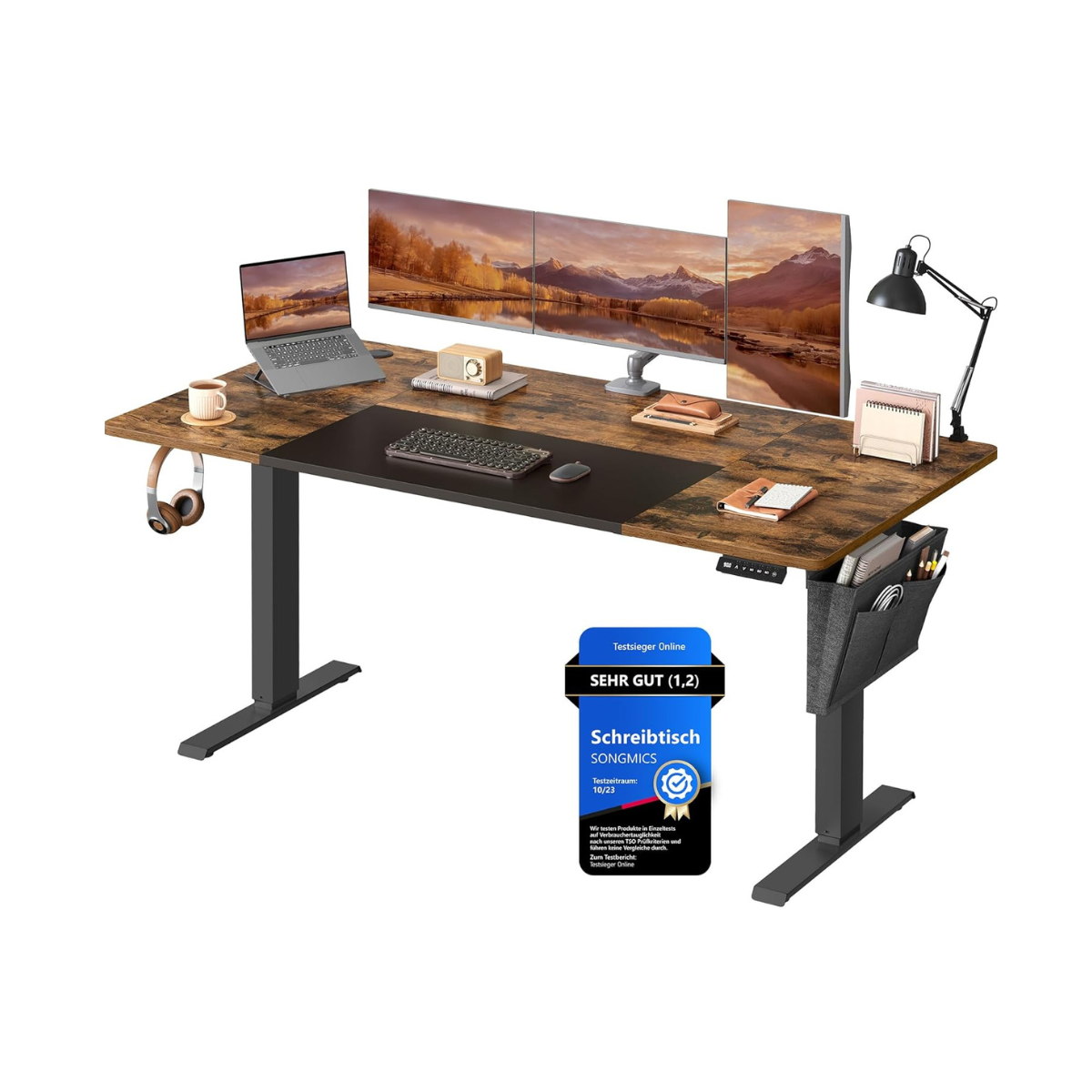 Elektrisch höhenverstellbarer Schreibtisch – 4 Speicherplätze – USB-C-Schnellladefunktion – 120 bis 180 x 80 cm