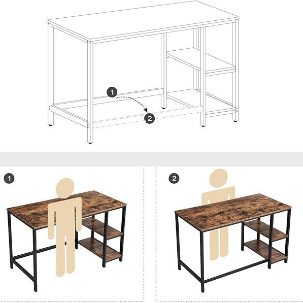 Bureau - Computertafel - Bureautafel met 2 legplanken rechts of links - Industrieel ontwerp - De Vries Meubels