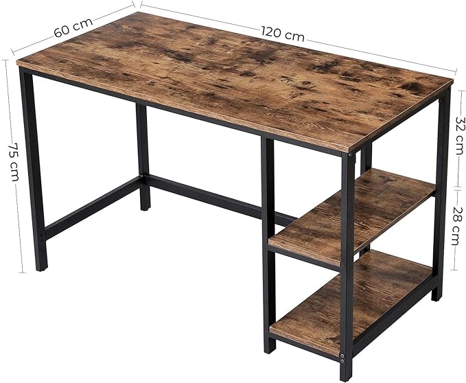 Bureau - Computertafel - Bureautafel met 2 legplanken rechts of links - Industrieel ontwerp - De Vries Meubels