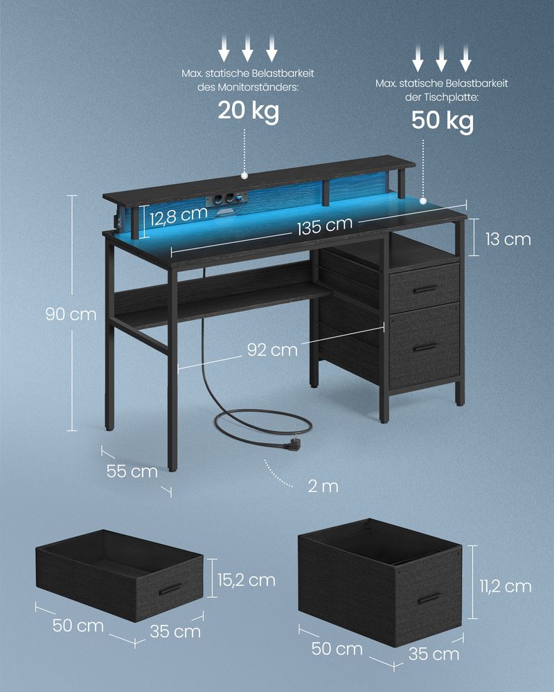 Bureau met LED - Verlichting - Computertafel met USB en Stopcontact - De Vries Meubels