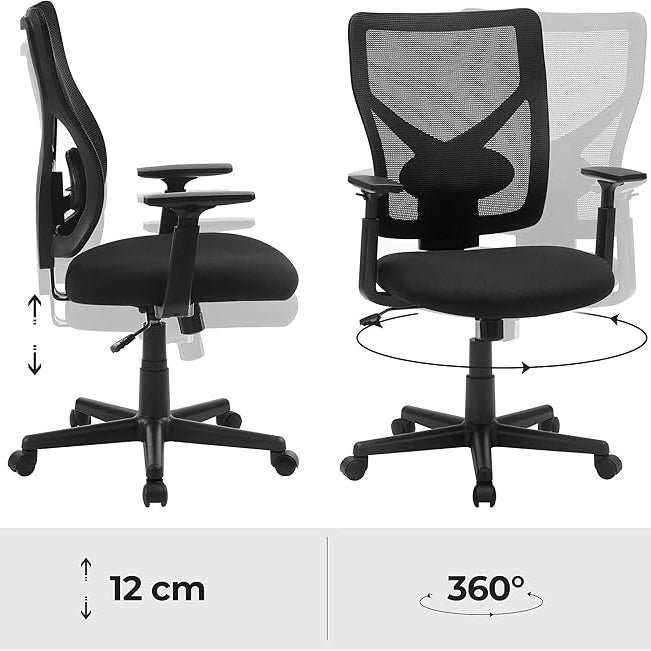 Bureaustoel - Ergonomische Kantoorstoel met Kantelmechanisme - Verstelbare armleuningen - Mesh - De Vries Meubels