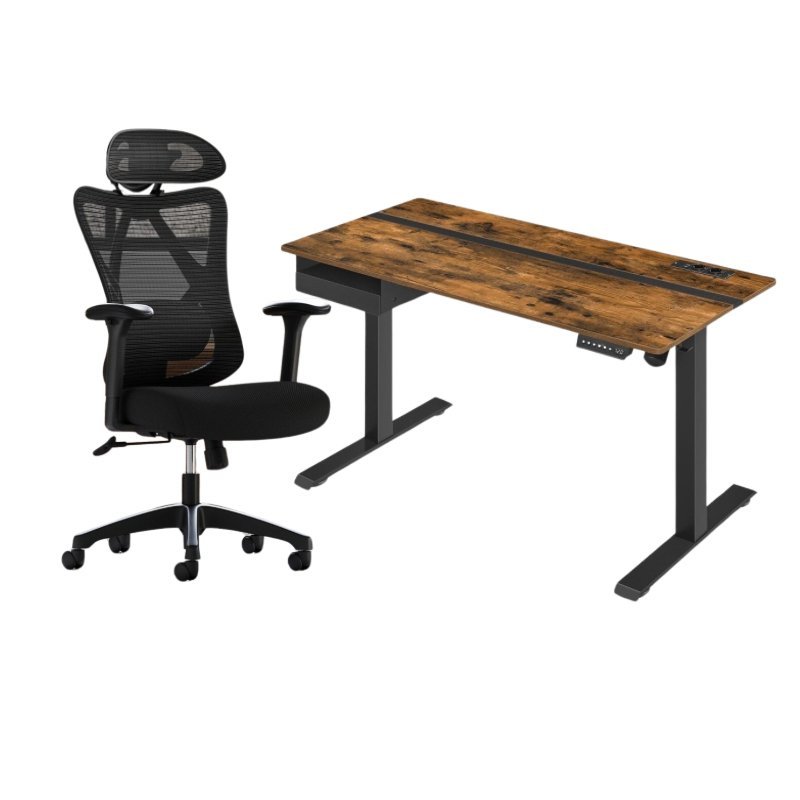 Complete Werkplek - Elektrische Sta Bureau + Ergonomische Bureaustoel - met Geheugenfunctie - Stopcontact - Verstelbaar