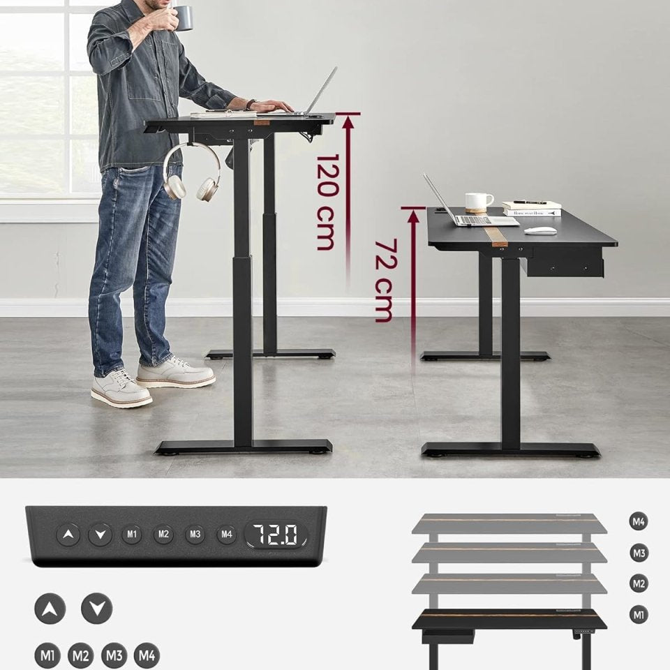 Complete Werkplek - Elektrische Sta Bureau + Ergonomische Bureaustoel - met Geheugenfunctie - Stopcontact - Verstelbaar