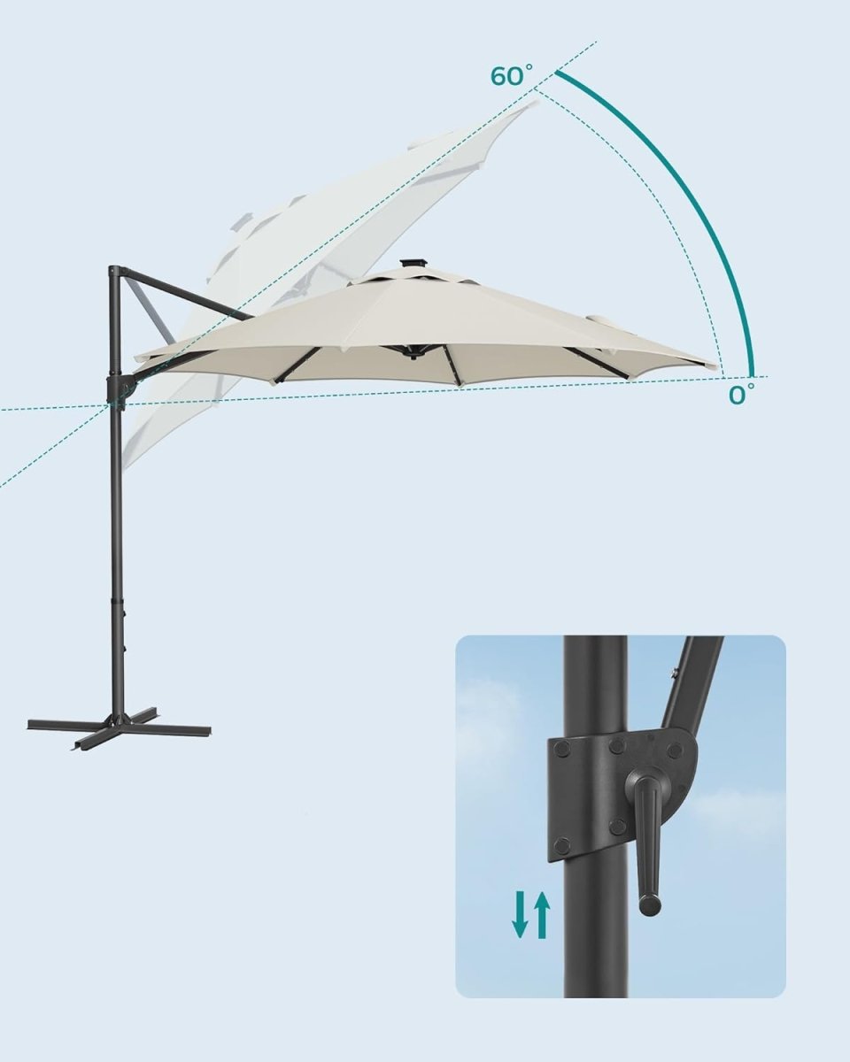Draaibare Zweefparasol met Zwengel - LED - verlichting - Ø 300 cm - 360° draaibaar - De Vries Meubels