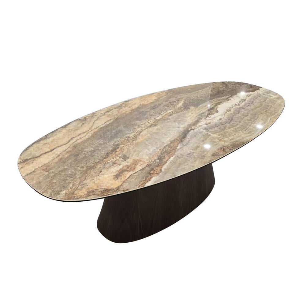 Danish Esstisch – Keramik Onyx / Walnussfurnier – 220 x 100 x 76 cm – Modernes Design – Zeitlose Harmonie