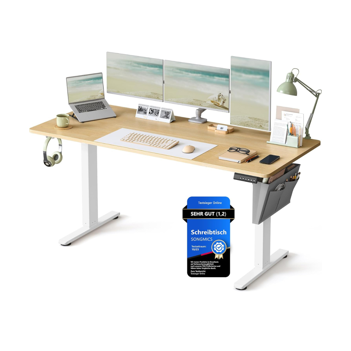 Elektrisch höhenverstellbarer Schreibtisch – 4 Speicherplätze – USB-C-Schnellladefunktion – 120 bis 180 x 80 cm