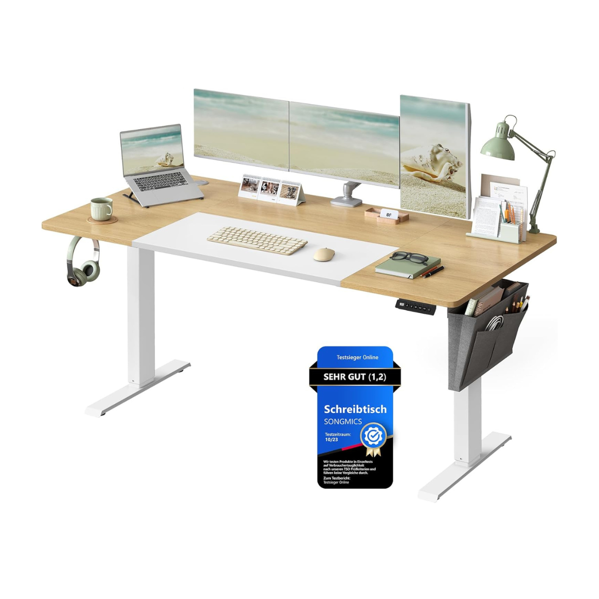Elektrisch höhenverstellbarer Schreibtisch – 4 Speicherplätze – USB-C-Schnellladefunktion – 120 bis 180 x 80 cm
