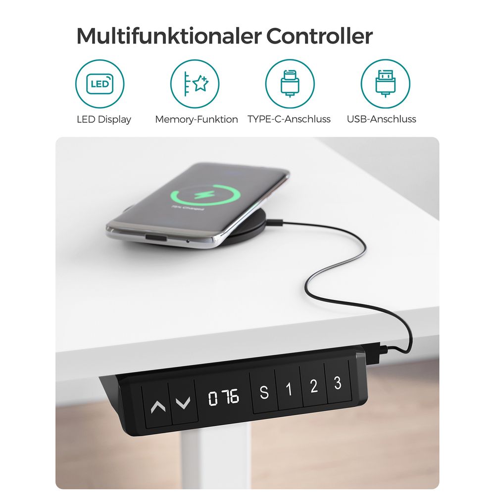 Elektrisch Verstelbaar Bureau - Sta Bureau - Met Wieltjes - Ergonomisch - De Vries Meubels