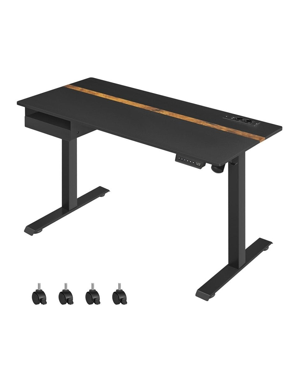 Elektrische Sta Bureau met Geheugenfunctie - Stopcontact - met Lade en Haken - Zit Sta Bureau - De Vries Meubels