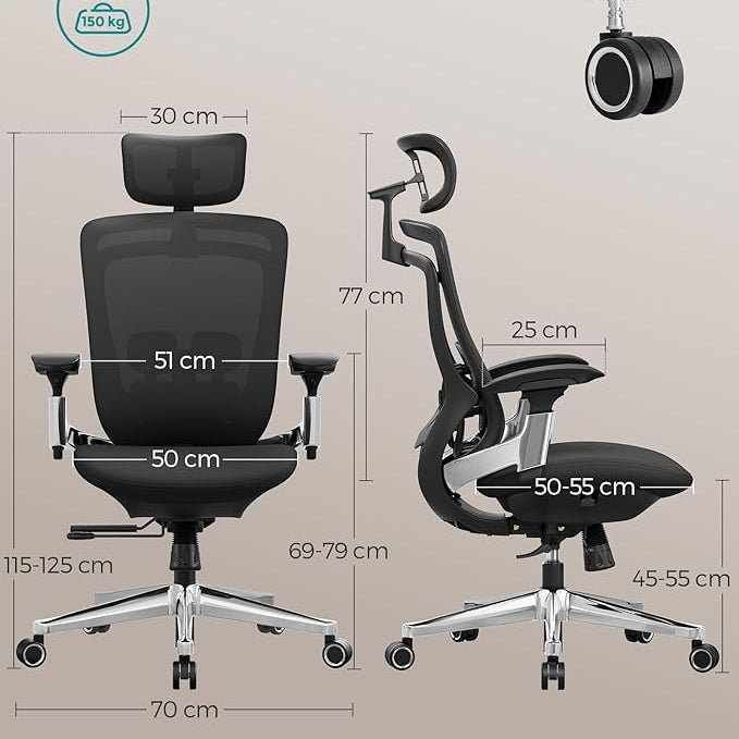Ergo Elite 2.0 Ergonomische Bureaustoel - Compleet Verstelbaar - 6 - delige TPR - lendensteun - Tot 150 kg belastbaar - De Vries Meubels