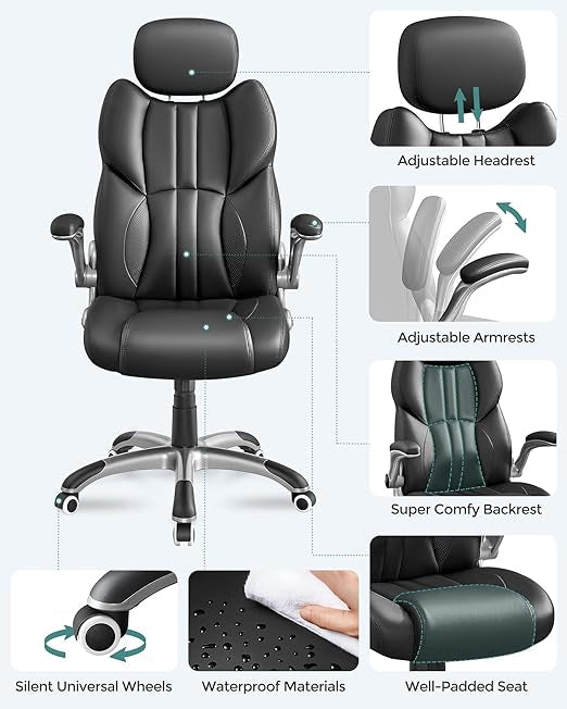 Ergonomischer Regiestuhl - Bürostuhl Leder - Belastbar bis 150 kg