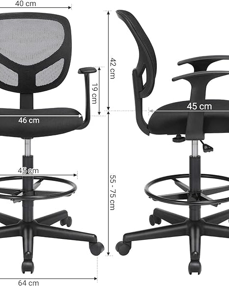Ergonomischer Hocker - Bürostuhl - Friseurstuhl - Höhenverstellbare Fußstütze - 360° drehbar