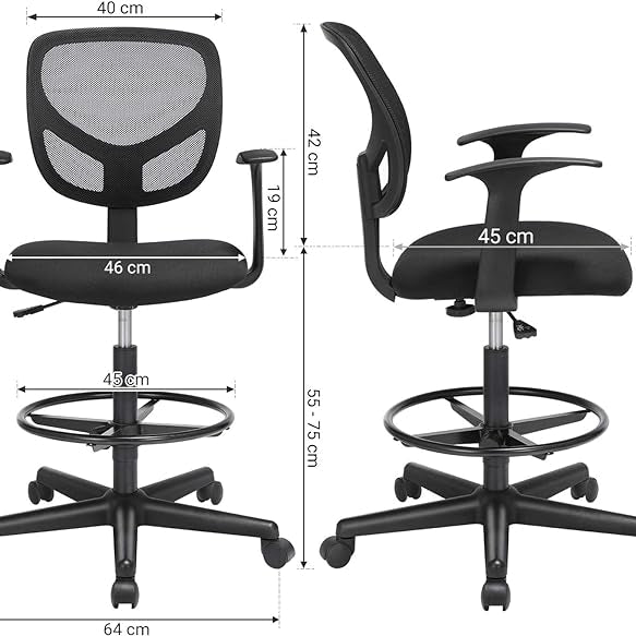 Ergonomische Kruk - Bureaustoel - Kappersstoel - In Hoogte Verstelbare Voetensteun - 360° draaibaar - De Vries Meubels