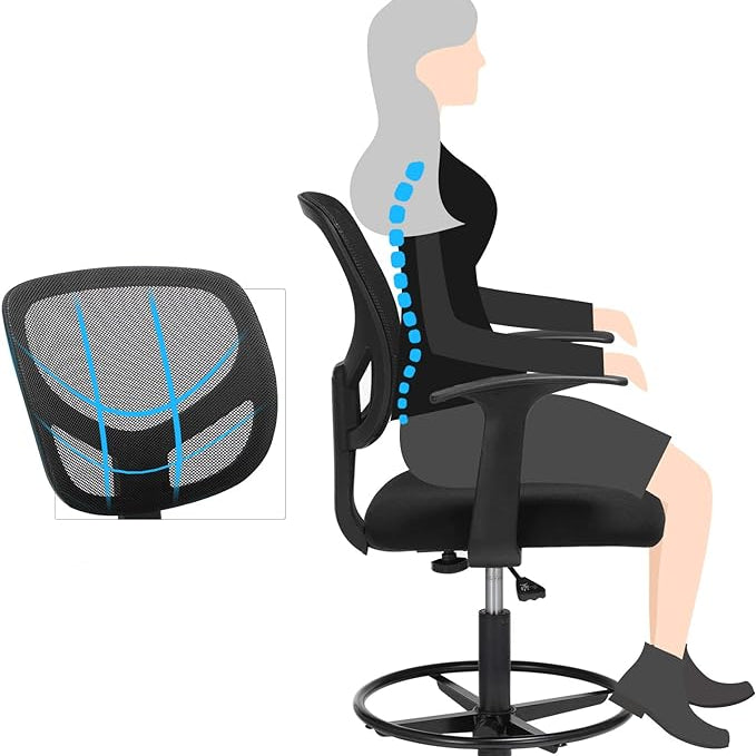 Ergonomische Kruk - Bureaustoel - Kappersstoel - In Hoogte Verstelbare Voetensteun - 360° draaibaar - De Vries Meubels