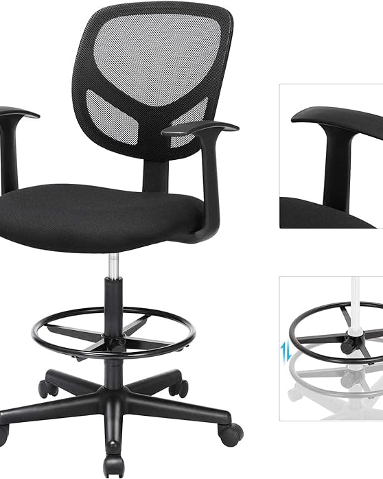 Ergonomischer Hocker - Bürostuhl - Friseurstuhl - Höhenverstellbare Fußstütze - 360° drehbar
